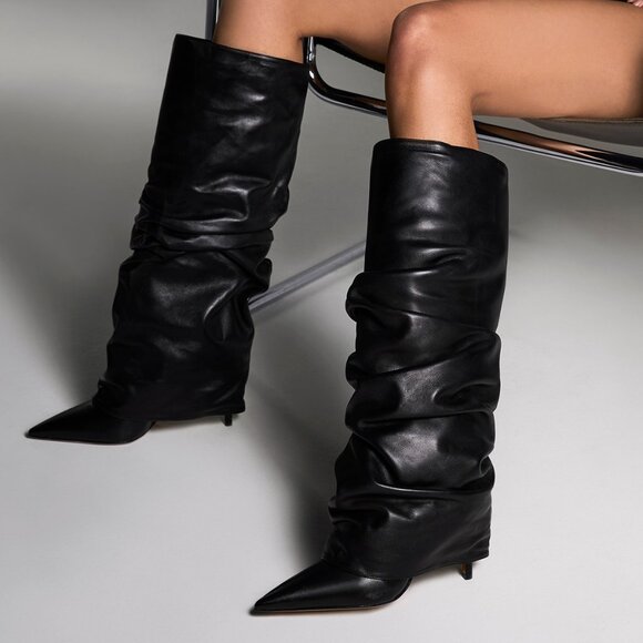 Schutz Mikki Cloak Boot in Black below knee leather kitten heel heeled boots - Picture 9 of 10